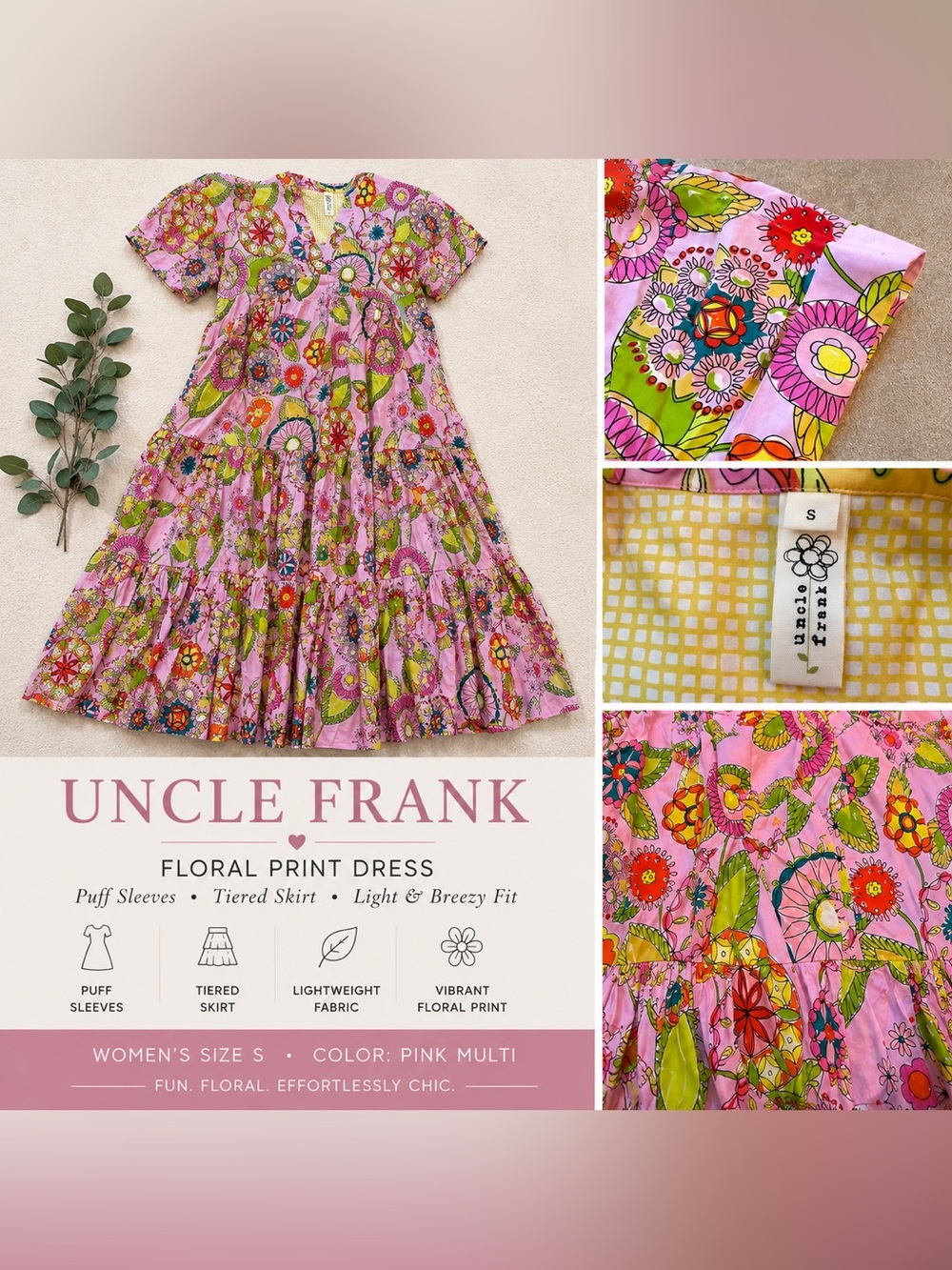Uncle Frank Pink Multi Floral Tiered Summer Dress